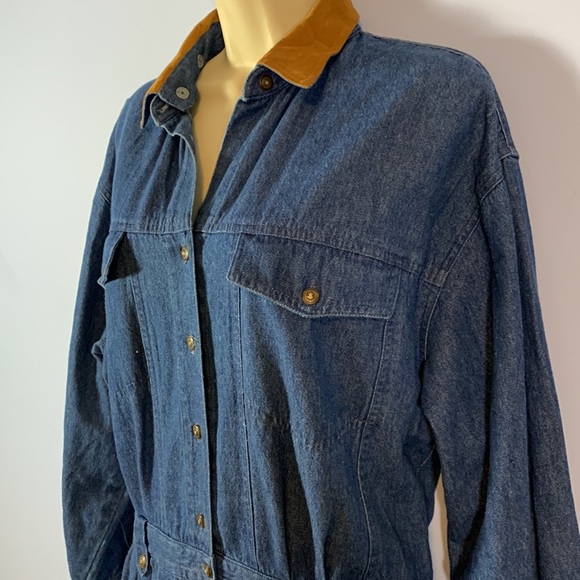 Eddie Bauer dress button down removable collar denim long sleeve pockets L farm - Picture 4 of 13